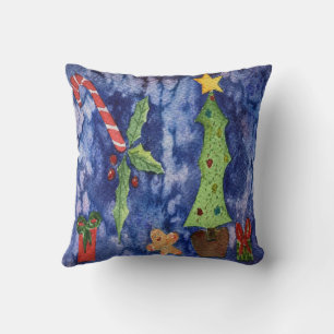 Happy Holidays Classic Christmas Icons Watercolor Kissen