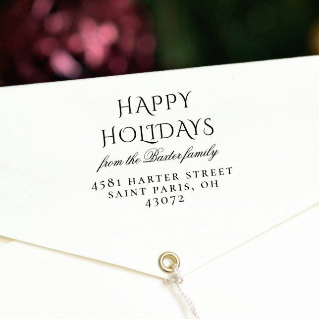Happy Holidays | Classic Script Typografy Address Gummistempel (Von Creator hochgeladen)