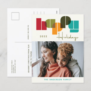 Happy Holidays Colorful Bold Typografy Foto Feiertagspostkarte