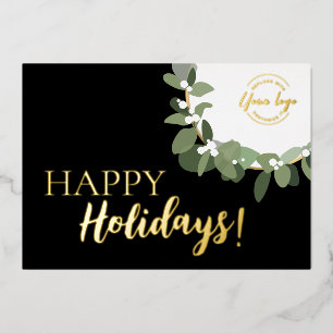 Happy Holidays Company Logo in Wreath Metallic Folien Feiertagskarte