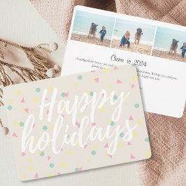 Happy Holidays Confetti Script Cream 3 Foto Feiertagskarte