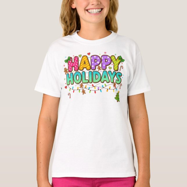 "Happy Holidays Cookie Lights Tee" T-Shirt (Vorderseite)