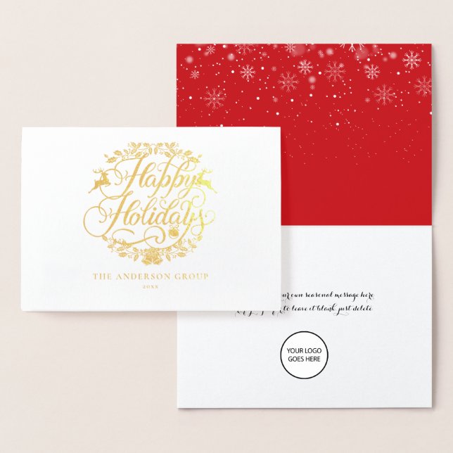 Happy Holidays Corporate Business Logo Gold Folienkarte (Anzeige)