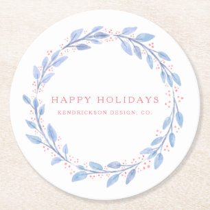 HAPPY HOLIDAYS Corporate Business Watercolor Runde Runder Pappuntersetzer