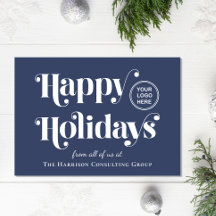 Happy Holidays Corporate Logo Blue Holliday Card