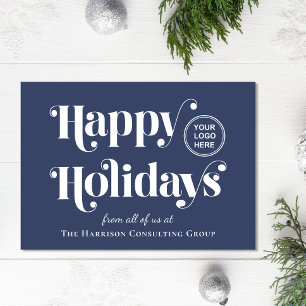 Happy Holidays Corporate Logo Blue Holliday Card Feiertagskarte