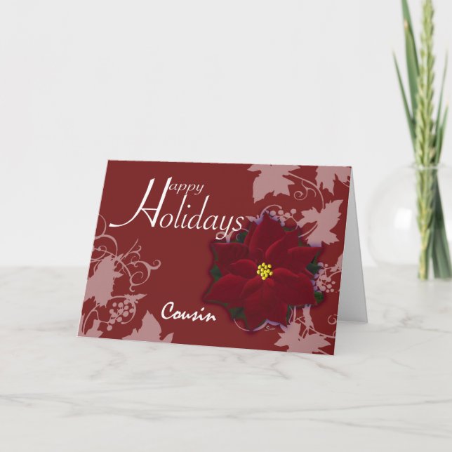 Happy Holidays Cousin Card Weihnachten Poinsettia (Vorderseite)