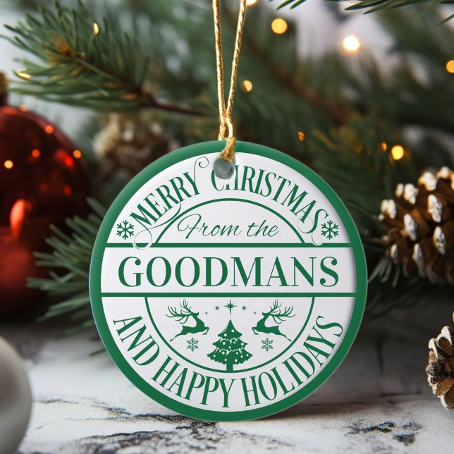 Happy Holidays Custom Christmas Family Keepake Keramik Ornament (Happy Holidays Custom Christmas Family Keepsake Ceramic Ornament. Just add your family name!)