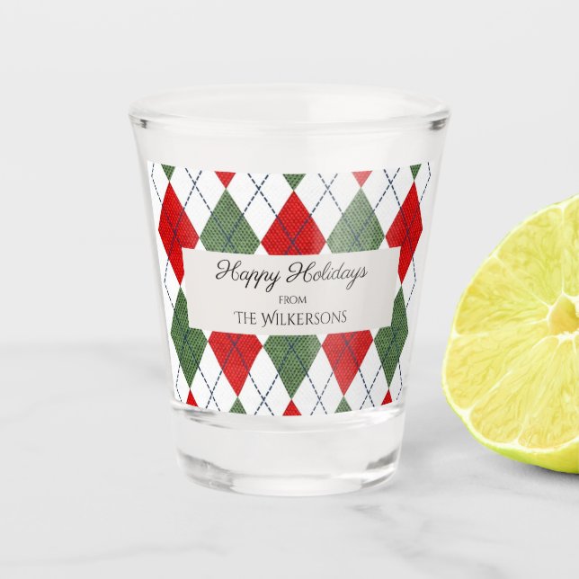 Happy Holidays Custom Christmas Raute Muster Schnapsglas (Vorderseite)