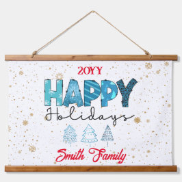 Happy Holidays Customize Wandteppich Mit Holzrahmen