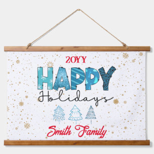 Happy Holidays Customize Wandteppich Mit Holzrahmen