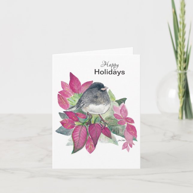 Happy Holidays Dark Mit Augen Junco Holiday Card Karte (Vorderseite)