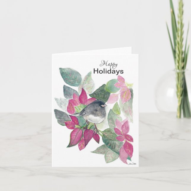 Happy Holidays Dark Mit Augen Junco Holiday Card Karte (Vorderseite)