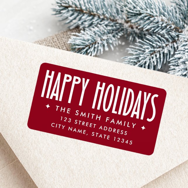 Happy Holidays deep red return address Adressaufkleber (Happy Holidays deep red return address Label)
