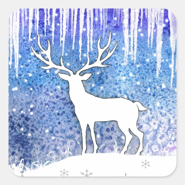 Happy Holidays Deer Scene Quadratischer Aufkleber (Vorderseite)