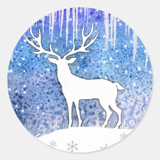 Happy Holidays Deer Scene Runder Aufkleber (Vorderseite)