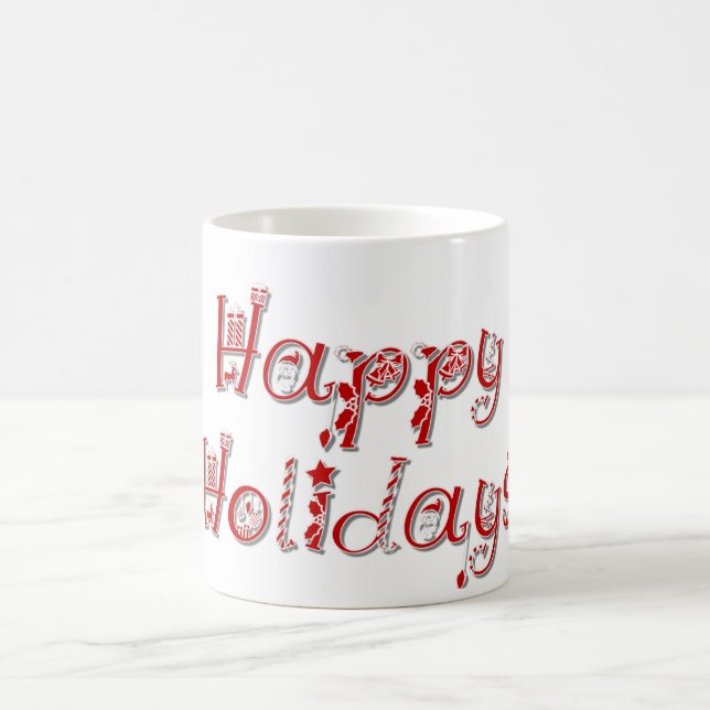 Happy Holidays Dekorierter Text Kaffeetasse (Mittel)