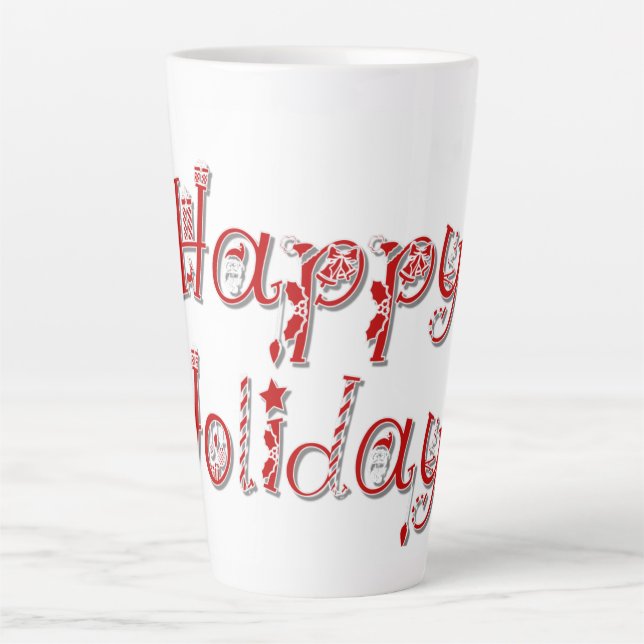 Happy Holidays Dekorierter Text Milchtasse (Vorderseite)