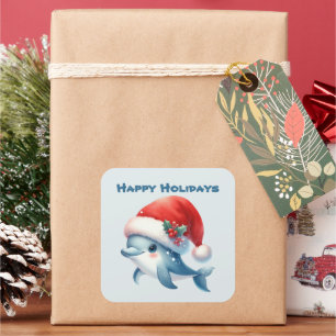 Happy Holidays Delphin Weihnachten Quadratischer Aufkleber