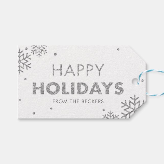 Happy Holidays Dies sind unsere Geschenktasten Sil Geschenkanhänger (Vorderseite (Horizontal))