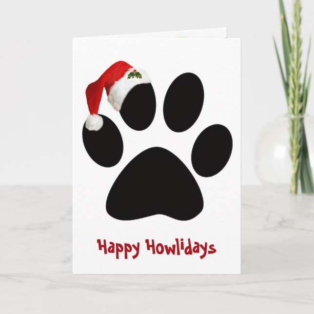 Happy Holidays Dog Paw Print with Hat Karte (Vorderseite)