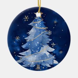 Happy Holidays Elegant Navy Gold Christmas Keramik Ornament