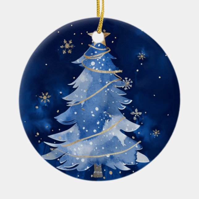  Happy Holidays Elegant Navy Gold Christmas Keramik Ornament (Vorne)