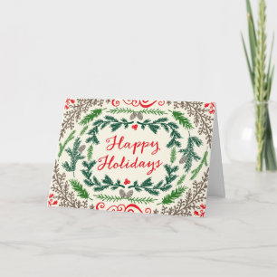 Happy Holidays Elegant Pines Greeting Card Feiertagskarte