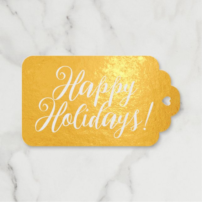 Happy Holidays elegant script gold Geschenkanhänger (Vorderseite (Horizontal))
