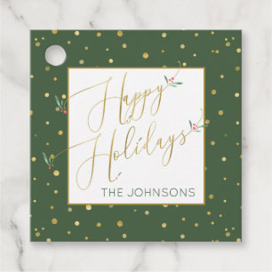 Happy Holidays Elegante Grün- und Gold-Geschenketi Geschenkanhänger