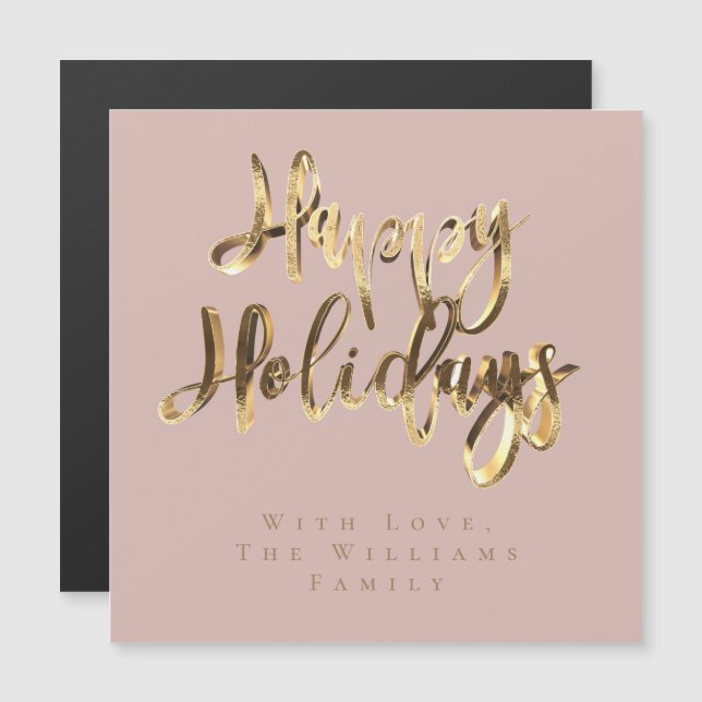 Happy Holidays Elegante Rosa Rose Magnetkarte (Vorne/Hinten)