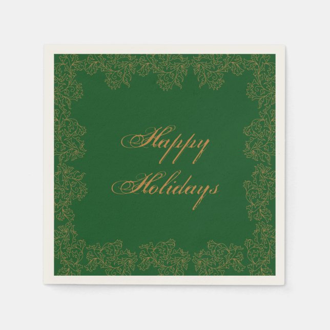 Happy Holidays Elegantes Grünbuch Napkins Serviette (Vorderseite)
