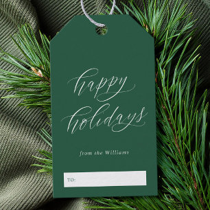Happy Holidays Elegantes Minimalistisches Drehbuch Geschenkanhänger
