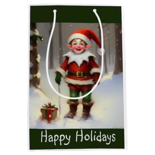 Happy Holidays Elf Mittlere Geschenktüte (Vorderseite)