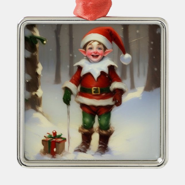 Happy Holidays Elf Ornament Aus Metall (Vorne)