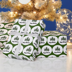 Happy Holidays Evergreen Trees Geschenkpapier