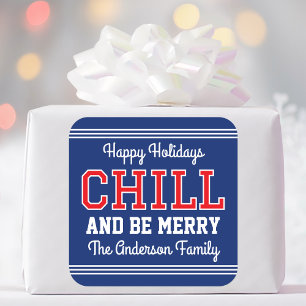 Happy Holidays Familienname Fun Retro Navy Rot Quadratischer Aufkleber