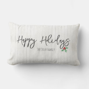 HAPPY HOLIDAYS Familienname Holly White Barn Lendenkissen