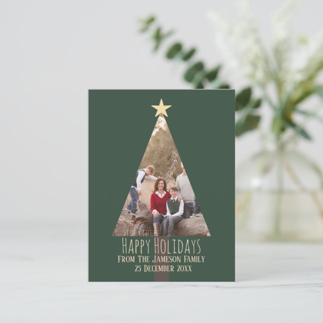 Happy Holidays Family Christmas Tree Foto Postkarte (Stehend Vorderseite)