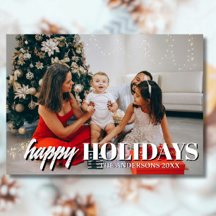 Happy Holidays Family Foto Classic Light Gray Feiertagskarte