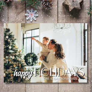 Happy Holidays Family Foto Classic Light Gray Hol Feiertagskarte