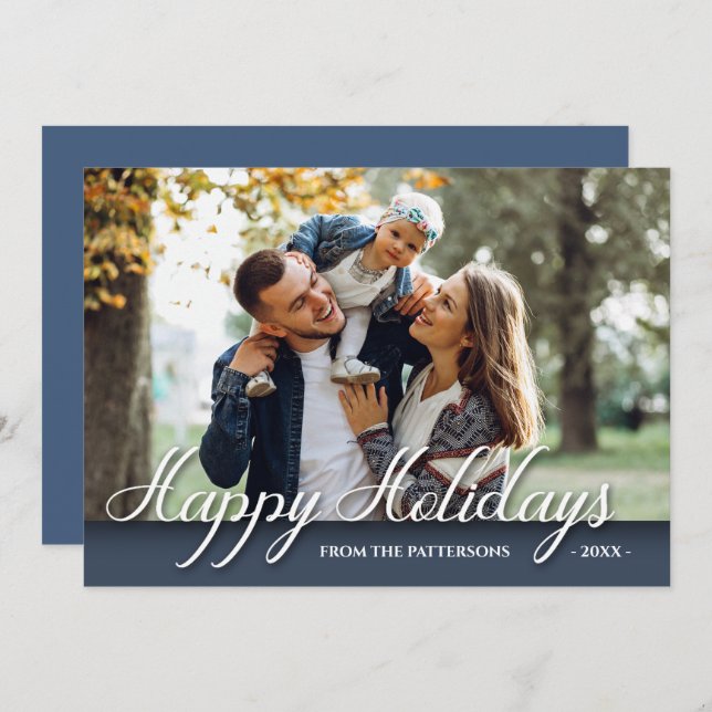 Happy Holidays Family Foto Elegantes Design Karte (Vorne/Hinten)