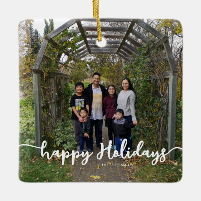 Happy Holidays Family Foto Letting Modern Chic Keramikornament (Vorderseite)