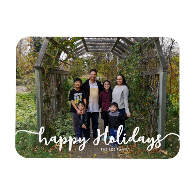 Happy Holidays Family Foto Letting Modern Chic Magnet (Horizontal)