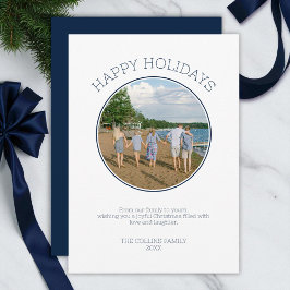 Happy Holidays Family Foto Modernes Blue Christmas Feiertagskarte