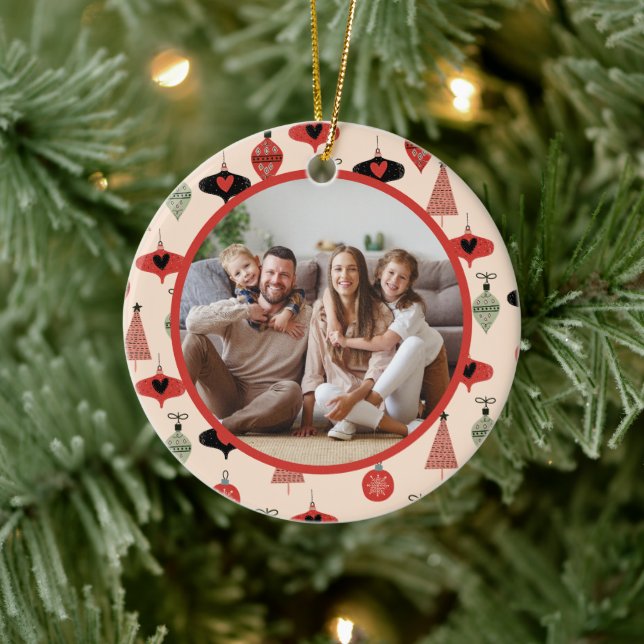 Happy Holidays Family Photo Christmas  Keramik Ornament (Baum)
