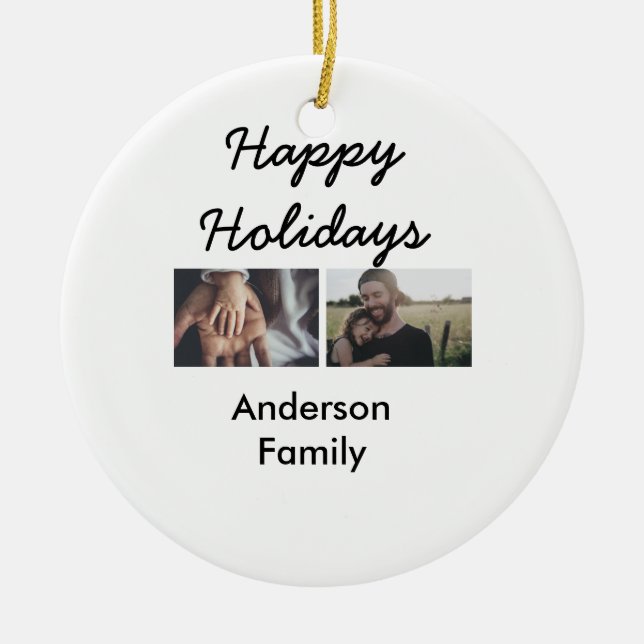 Happy holidays father son Christmas photo family n Keramik Ornament (Vorne)