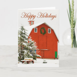Happy Holidays - Feierliche rote Scheune im Frisch Feiertagskarte