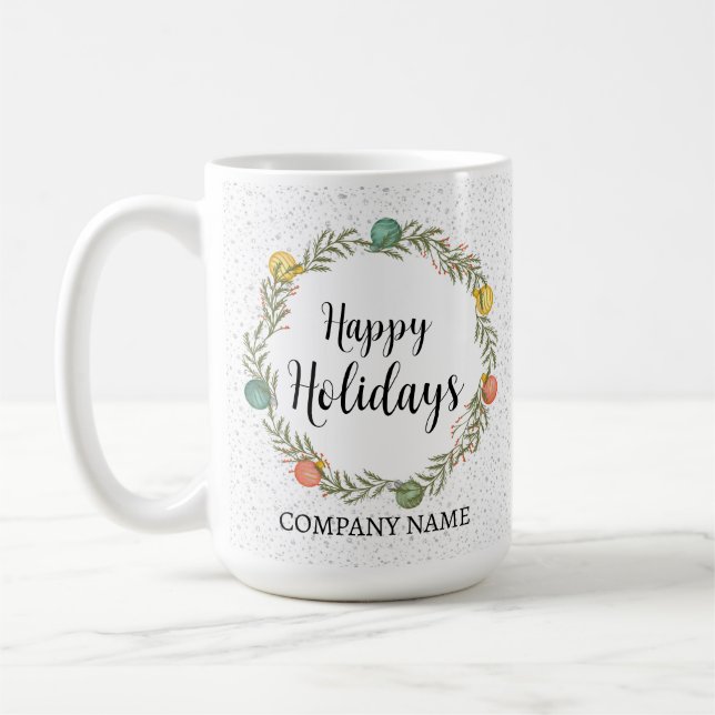 Happy Holidays Festival Wreath Corporate Gift Kaffeetasse (Links)