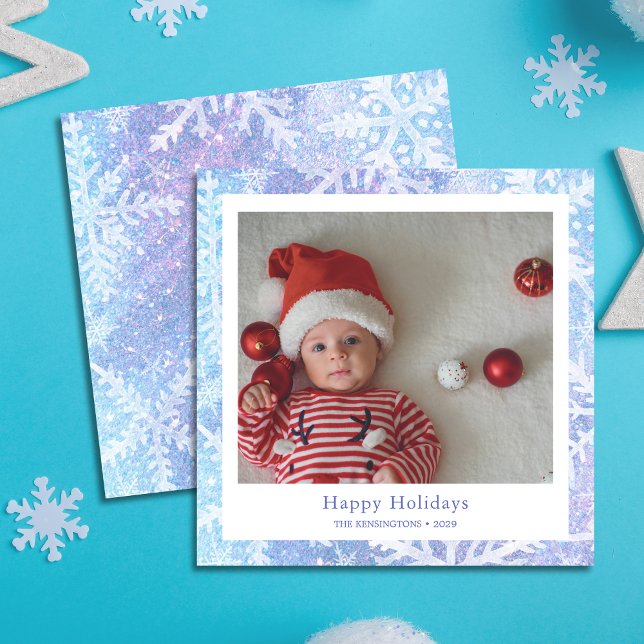 Happy Holidays Festive Baby Foto Feiertagskarte (Custom Baby's First Christmas Square Holiday Card)